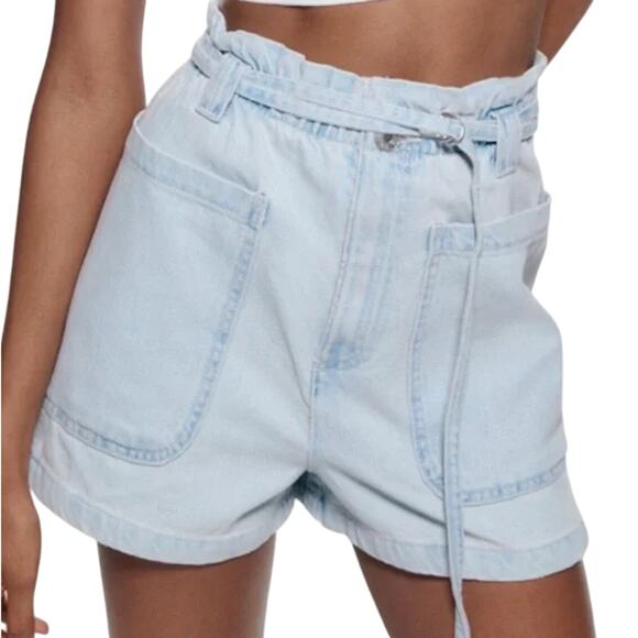 Zara Denim Paper Bag Shorts - Size 4 NWT - Picture 1 of 4